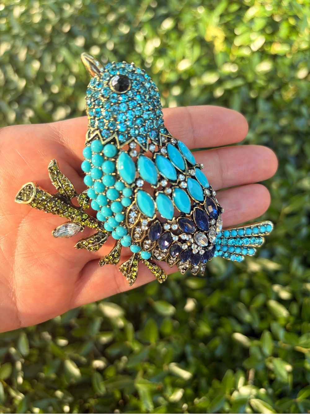 Large Brooch Turquoise Crystal Bird Brooch Multicolor Pin
